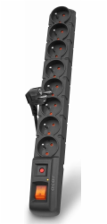 Acar S8 1,5m kabel, 8 zásuvek, přepěťová ochrana, černá