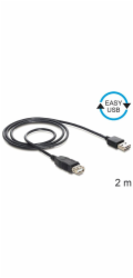 DeLOCK Prodlužovací kabel EASY-USB 2.0, USB-A samec > USB-A samice (černý, 2 metry, konektor USB-A samec použitelný na obou stranách)