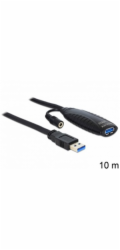 DeLOCK USB 3.2 Gen 1 Aktivní prodlužovací kabel, USB-A samec > USB-A samice (černý, 10 metrů, s DC napájecí zásuvkou)
