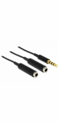 Delock adaptér stereo jack 3,5 mm samec,4 pin > 2 x stereo jack 3,5 mm samice,4 pin,25cm,černý