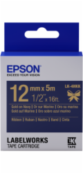 EPSON POKLADNÍ SYSTÉMY Epson zásobník se štítky – saténový pásek, LK-4HKK, zlatá / námořnická modrá, 12 mm (5 m) C53S654002 Epson zásobník se štítky – saténový pásek, LK-4HKK, zlatá / námořnická modrá