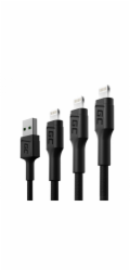 Green Cell USB Cable Set 3x Green Cell GC Ray USB kabel - Lightning 30cm, 120cm, 200cm pro iPhone, iPad, iPod, bílá LED, rychlé nabíjení