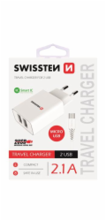 Swissten Síťový Adaptér Smart Ic 2X Usb 2,1A Power + Datový Kabel Usb / Micro Usb 1,2 M Bílý