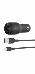 Belkin CCD001bt1MBK Belkin 24W Duální USB-A nabíječka do auta + 1m lightning kabel, černá