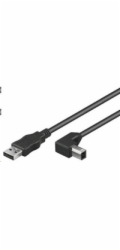 PREMIUMCORD Kabel USB 2.0 A-B propojovací 1m - zahnutý B konektor 90°