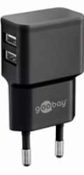 Goobay Napájecí a nabíjecí adaptér 230V na 2x USB, max.2,4A, černý