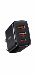 Baseus nabíječka Baseus Compact Quick Charger nástěnná nabíječka, 2xUSB, USB-C, PD, 3A, 30W (černá)