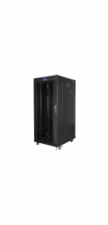 Stojací RACK instalační skříň 19 22U 800X800 černé LCD skleněné dveře (FLAT PACK)