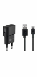 PremiumCord Napájecí a nabíjecí adaptér 230V na USB 5V/1A + USB-C kabel 1m, černý