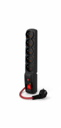 Acar F5 1.5m kabel, 5 zásuvek, přepěťová ochrana, max.proud 16A, černý