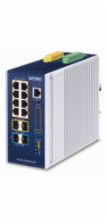 Planet IGS-6329-8UP2S4X průmyslový L3 switch, 8x1Gb, 2x2.5Gb SFP, 2x10Gb SFP+, PoE 802.3bt 360W, 48-54VDC, -40~75°C