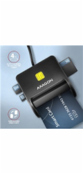 AXAGON CRE-SM3SD, USB-A FlatReader 4-slot čtečka Smart card (eObčanka) + SD/microSD/SIM, kabel 1.3 m
