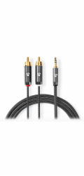 NEDIS PROFIGOLD stereo audio kabel/ 3,5 mm jack zástrčka - 2x RCA zástrčka/ bavlna/ šedý/ BOX/ 1m
