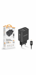 Chytrá síťová nabíječka ALIGATOR 2,4A, 2xUSB, smart IC, černá, USB kabel pro iPhone/iPad