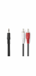 NEDIS redukční stereo audio kabel s jackem/ zástrčka 3,5 mm - 2x zástrčka RCA/ černý/ bulk/ 3m
