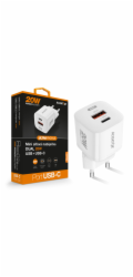 Chytrá síťová mini nabíječka ALIGATOR Power Delivery 20W, USB-C + USB-A, bílá