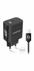 Chytrá síťová nabíječka ALIGATOR Power Delivery 20W, USB-C/USB-C kabel, černá