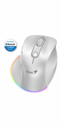 GENIUS Ergo 9000S Pro Pearl White/ duální Bluetooth + 2,4GHz/ 2400 dpi/ bezdrátová/ 6tlačítková/ dobíjecí/ RGB/ bílá
