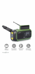 NEDIS přenosné nouzové rádio/ napájení z baterie 2500 mAh/ z USB/ solární panel/ DAB+ / FM/ budík/ světlo/ černo-zelené