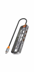 CANYON replikátor portů DS-13 7v1, 1xUSB-C PD 100W, 1xHDMI (4K), 3x USB 3.0, SD/micro čtečka, průhledný