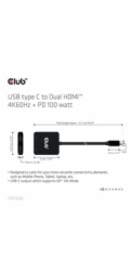 Club3D Video hub MST USB-C na 2xHDMI + USB-C PD 3.0, 4K60Hz