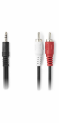NEDIS redukční stereo audio kabel s jackem/ zástrčka 3,5 mm - 2x zástrčka RCA/ černý/ bulk/ 2m