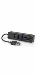 NEDIS USB hub/ zástrčka USB-A/ zásuvka USB-A/ 3 porty/ napájení z USB/ SD & MicroSD/ 3x USB/ černý