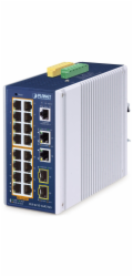 Planet IGS-4215-16P2T2S průmyslový L2 switch, 18x 1Gb, 2x1Gb SFP, 16x PoE 802.3at 320W, 48~54VDC, IP30