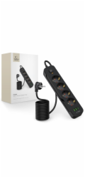 Tech-Protect Prodlužovací kabel PCL4X3, dlouhý, 2 USB a 1 TYPE-C a 4 zásuvky, 200 cm, černý