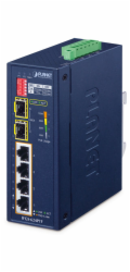 Planet IFGS-624PTF průmyslový L2 switch, 4x 10/100, 2x 1Gb SFP, 4x 802.3at PoE, -40~75°C, 12-54VDC, IP40, fanless, RING