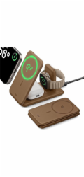 ESR Qi2 3-in-1 Travel Wireless Charging Set - Brown
