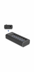 Delock 7portový USB Hub se 4 porty 10 Gbps a 4 Schnellladeporty 5 Gbps s Schalter a Beleuchtung