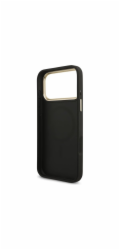 Guess PU Leather 4G Strass Triangle Logo Gold Frame MagSafe kryt iPhone Pro 17 čierny