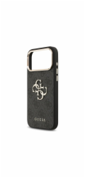 Guess PU Leather 4G Metal Logo Gold Frame kryt iPhone 17 Pro čierny