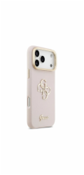 Guess PU Grained 4G Logo Stand Camera Frame kryt iPhone 17 Pro Max ružový