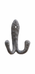 Dvoustěnný háček, jednoduchý design, vyrobený z litiny v hnědé barvě, 10 cm