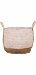 Košík s uchy ze slámy a mořské trávy, O 32 cm x 28 cm, bílý