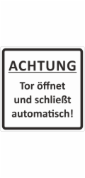 Cedule na dveře "Pozor: Brána se otevírá a zavírá automaticky" 12 cm x 4,5 cm tvrdé PVC