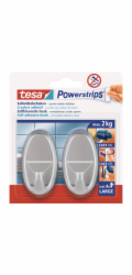 Samolepicí háčky Tesa, chrom matný oválný, 2 kusy se 4 velkými proužky Powerstrips