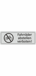 Cedule na dveře "Zákaz jízdních kol" 12 cm x 4,5 cm tvrdé PVC stříbrnošedá