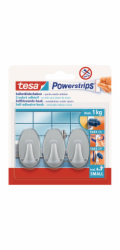 Samolepicí háčky Tesa, chrom matný oválný, 3 kusy se 4 malými proužky Powerstrips