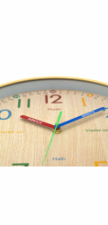 Dětské nástěnné hodiny s učeními, imitace dřeva, průměr 30 cm, barevné
