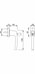 Uzamykatelná klika okenního okna s výklopným a otevíracím mechanismem, hliník, stříbrná