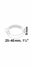 Hadicová svorka Kirchhoff, šířka 9 mm, rozsah sevření 25 mm - 40 mm, nerezová ocel