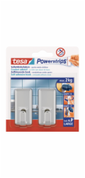 Tesa Samolepicí háčky , lesklý chrom, čtvercové, 2 kusy se 4 velkými proužky Powerstrips