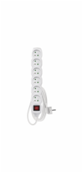 Prodlužovací kabel 2m / 6 zásuvek / s vypínačem / bílý / PVC / 1 mm2