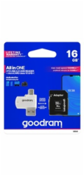 GOODRAM microSDHC karta 16GB M1A4 All-in-one (R:100/W:10 MB/s), UHS-I Class 10, U1 + Adapter + OTG card reader/čtečka