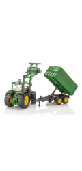 Bruder Traktor John Deere 7R 350 s čelním nakladačem a tandemovým přepravním přívěsem