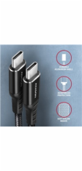 AXAGON BUCM-CM20AB, HQ kabel USB-C <-> USB-C, 2m, USB 2.0, PD 60W 3A, ALU, oplet, černý