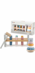 Viga Toys VIGA PolarB Sada Dřevěná pyramida + Děrovač s kladivem Lední medvěd Montessori
